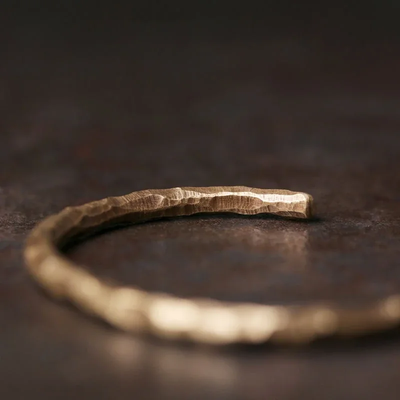 Sculptural Copper Hammered Faceted Open-Cuff Bangle