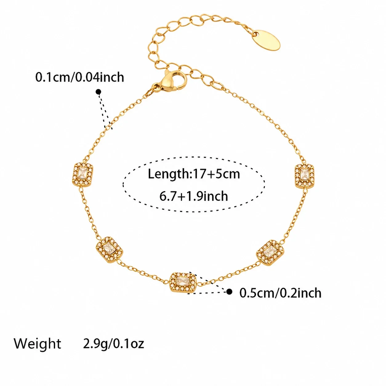 Layered Gold-Plated CZ Charm Stainless Steel Set - Gold Square CZ