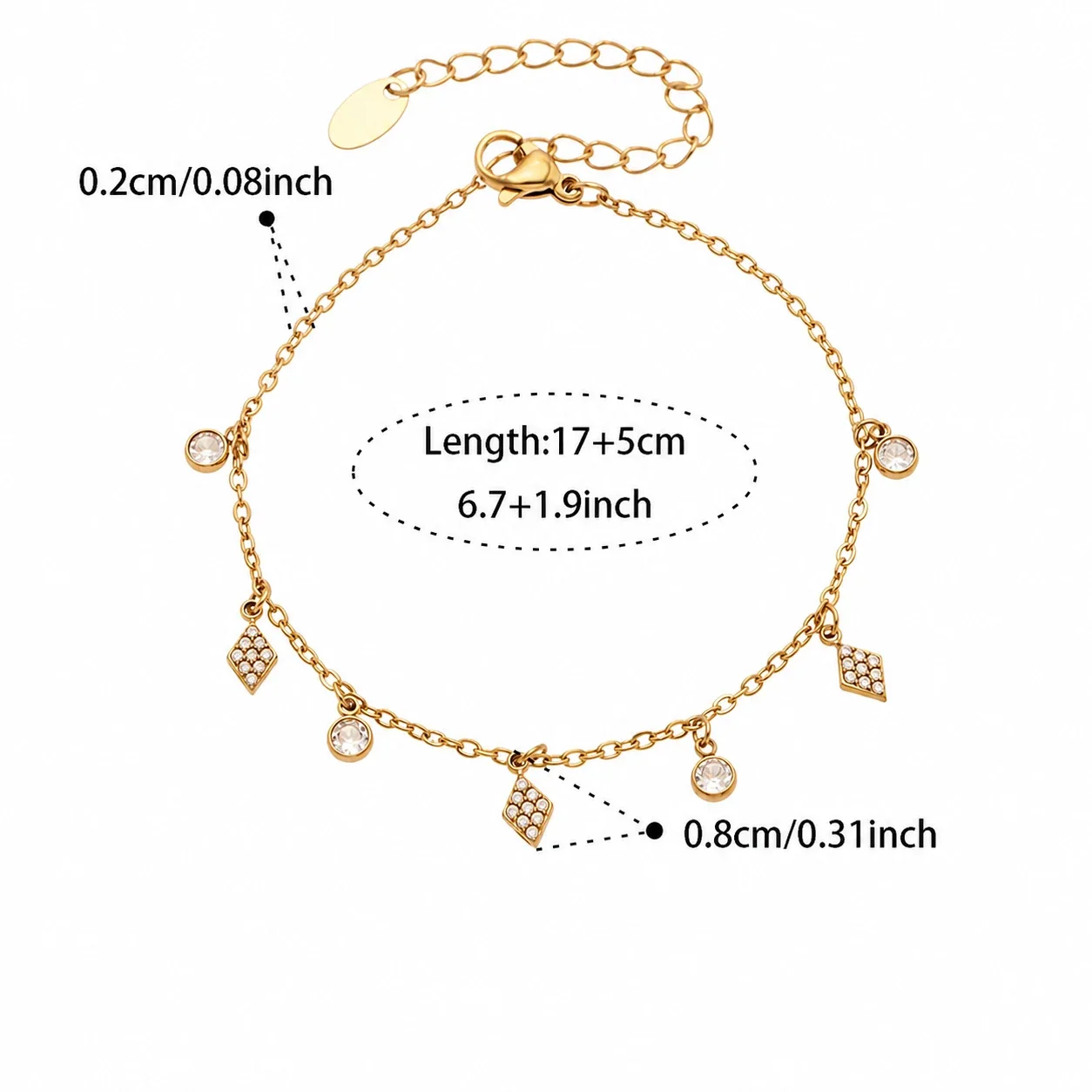 Layered Gold-Plated CZ Charm Stainless Steel Set - Gold Diamond CZ