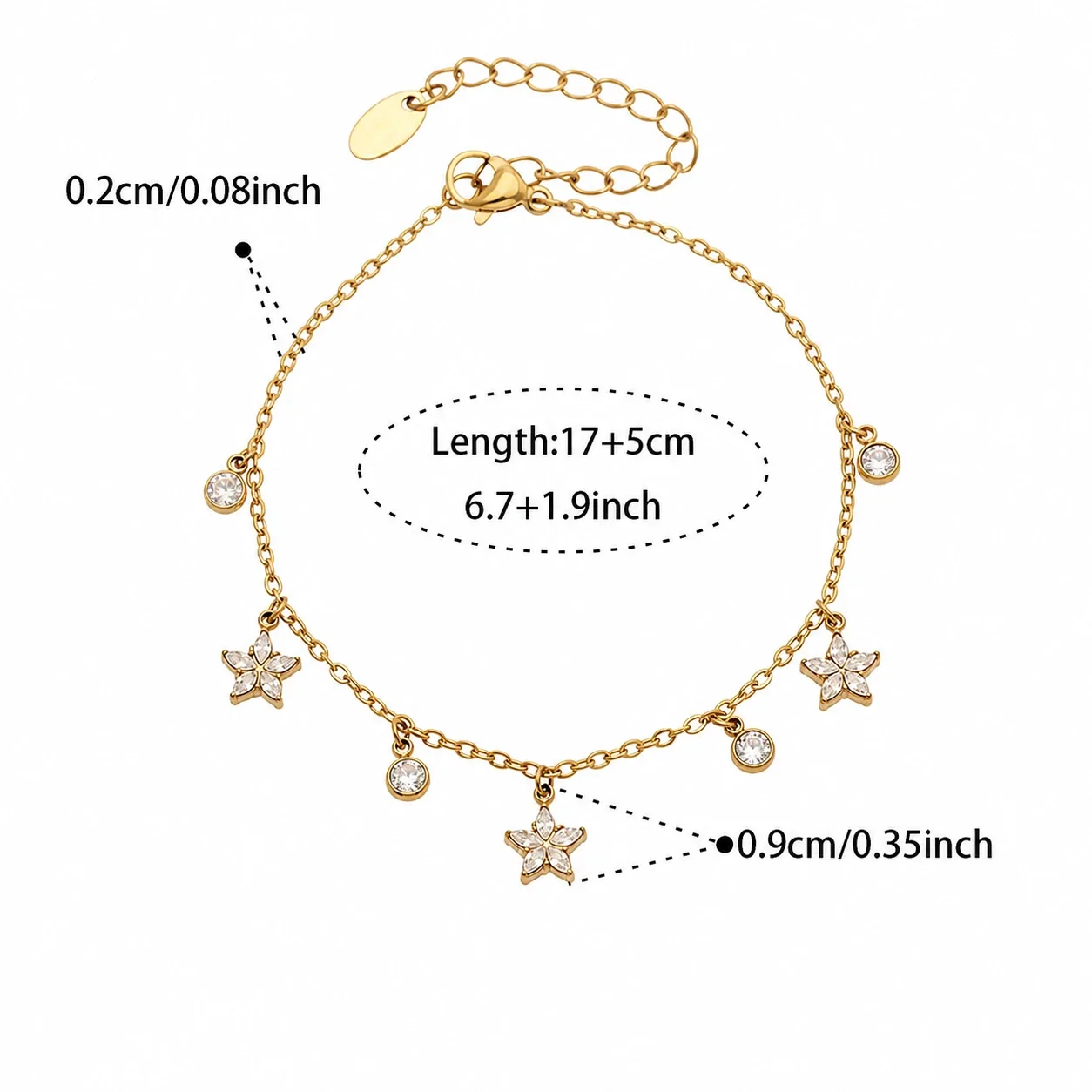 Layered Gold-Plated CZ Charm Stainless Steel Set - Gold -Petal Flower CZ