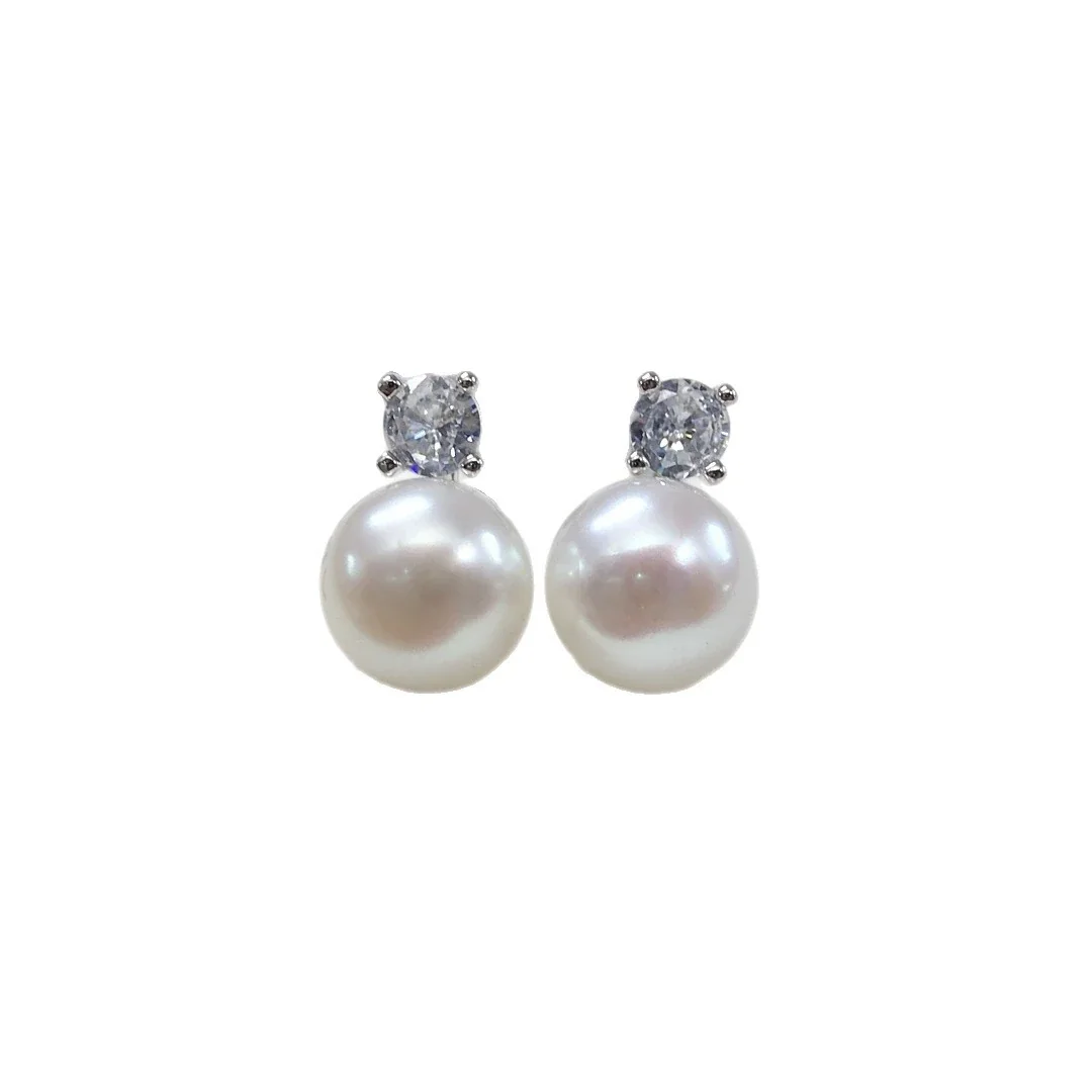 Refined Round Crystal Freshwater Pearl Drop Earrings