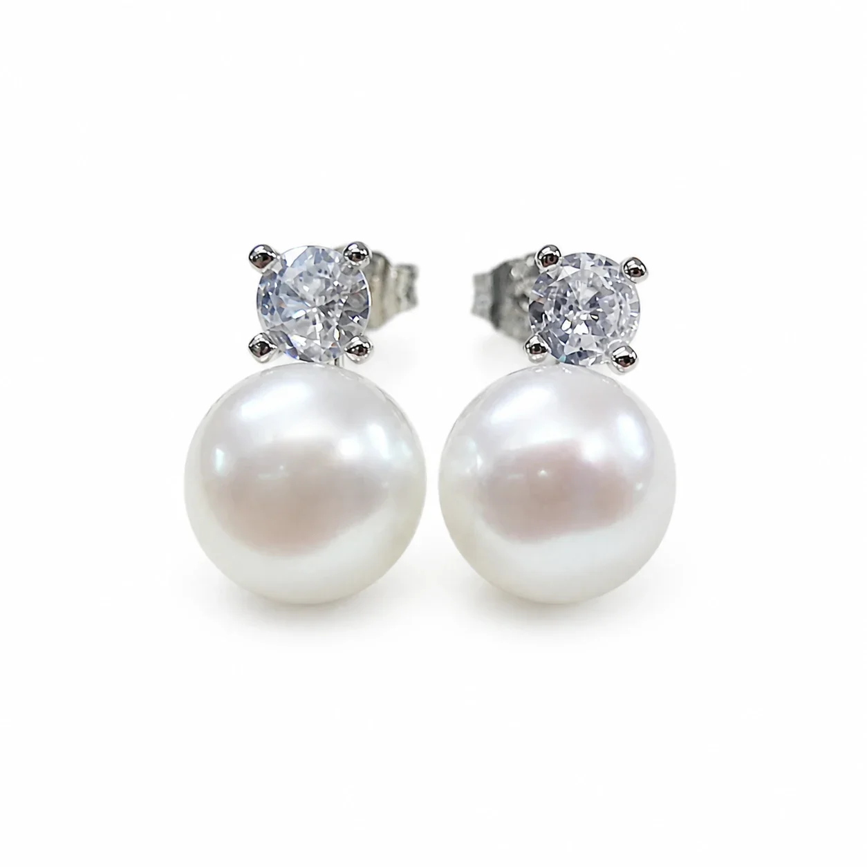 Refined Round Crystal Freshwater Pearl Drop Earrings