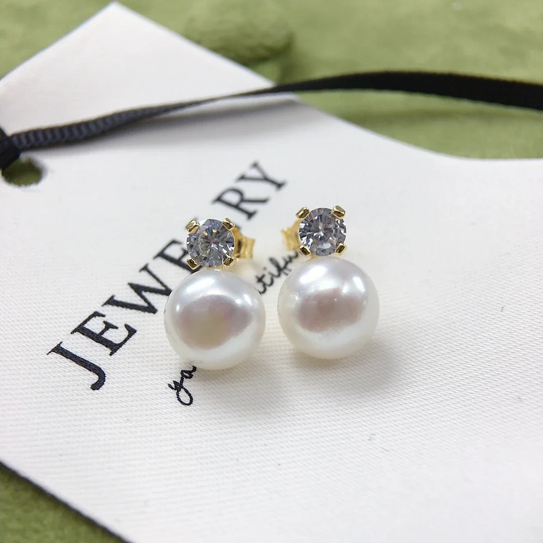 Refined Round Crystal Freshwater Pearl Drop Earrings