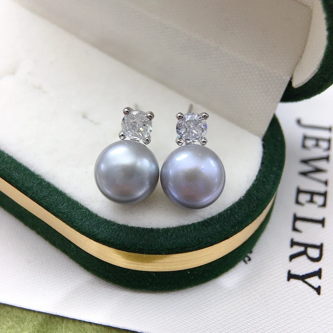 Refined Round Crystal Freshwater Pearl Drop Earrings