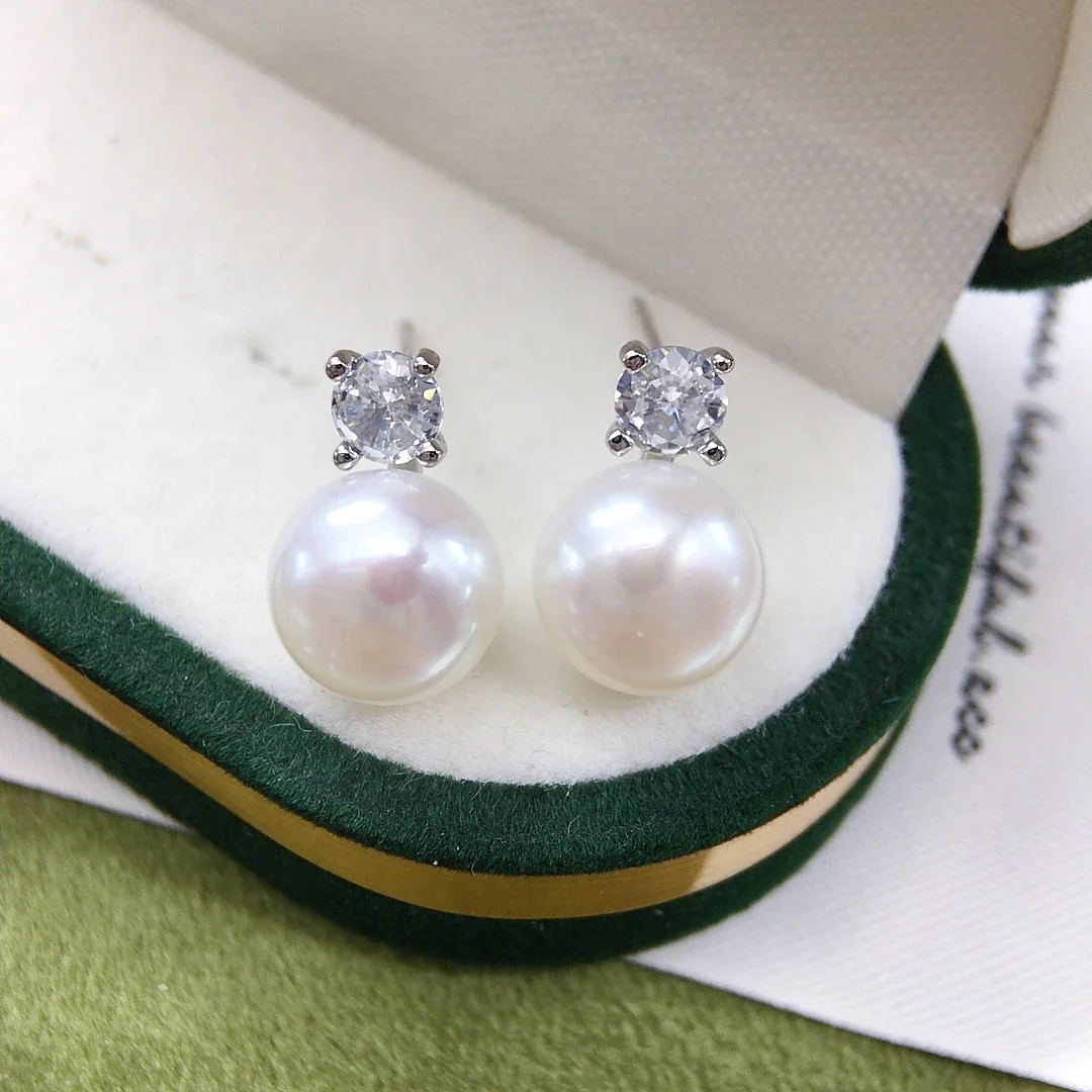 Refined Round Crystal Freshwater Pearl Drop Earrings