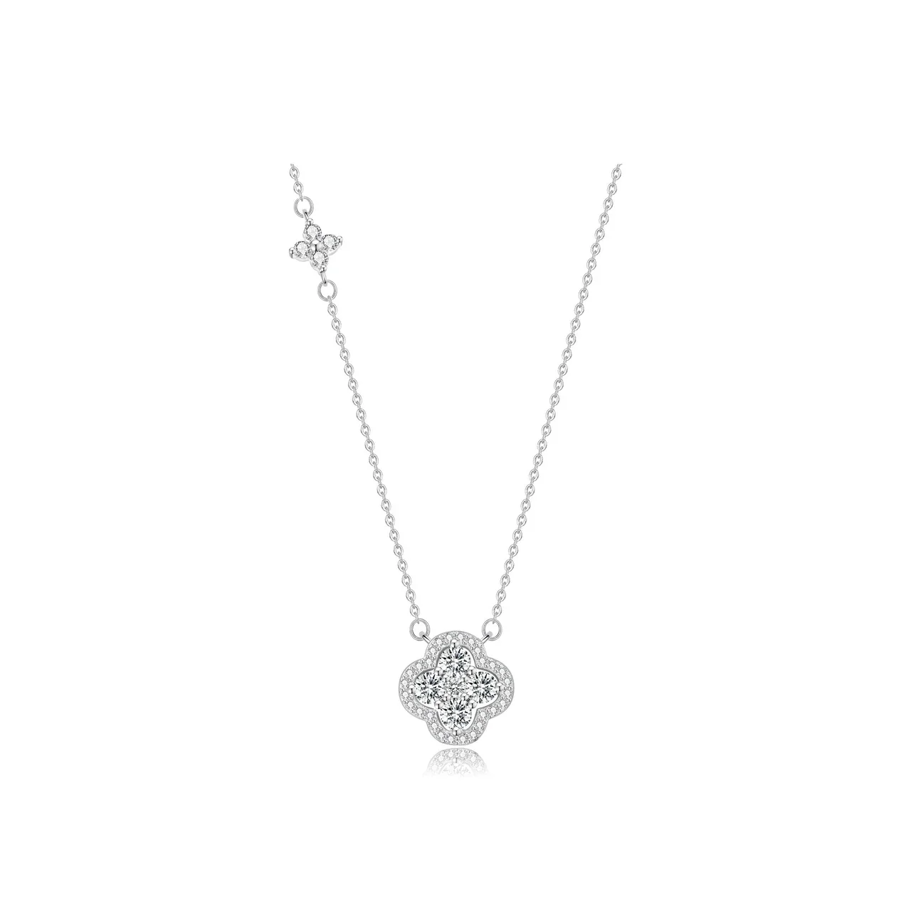 Luminous 925 Sterling Silver Pavé Clover Pendant Necklace