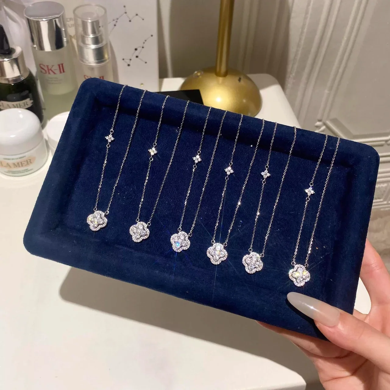 Luminous 925 Sterling Silver Pavé Clover Pendant Necklace