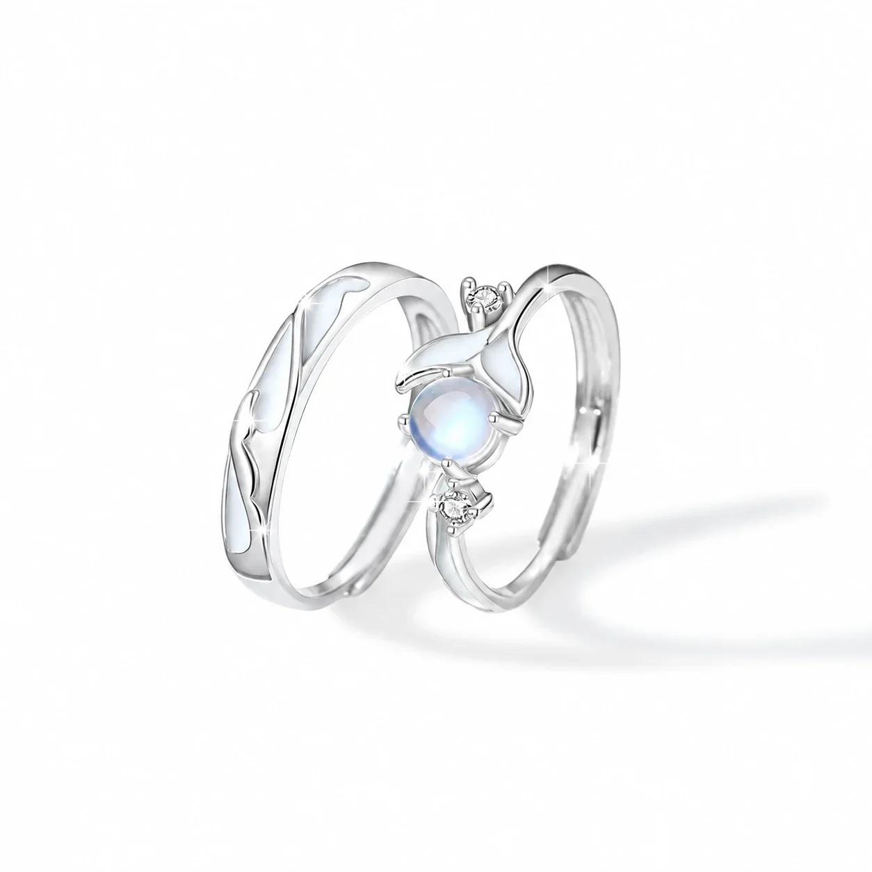 Whale Tail 925 Sterling Silver Blue Stone Prong-Set Ring