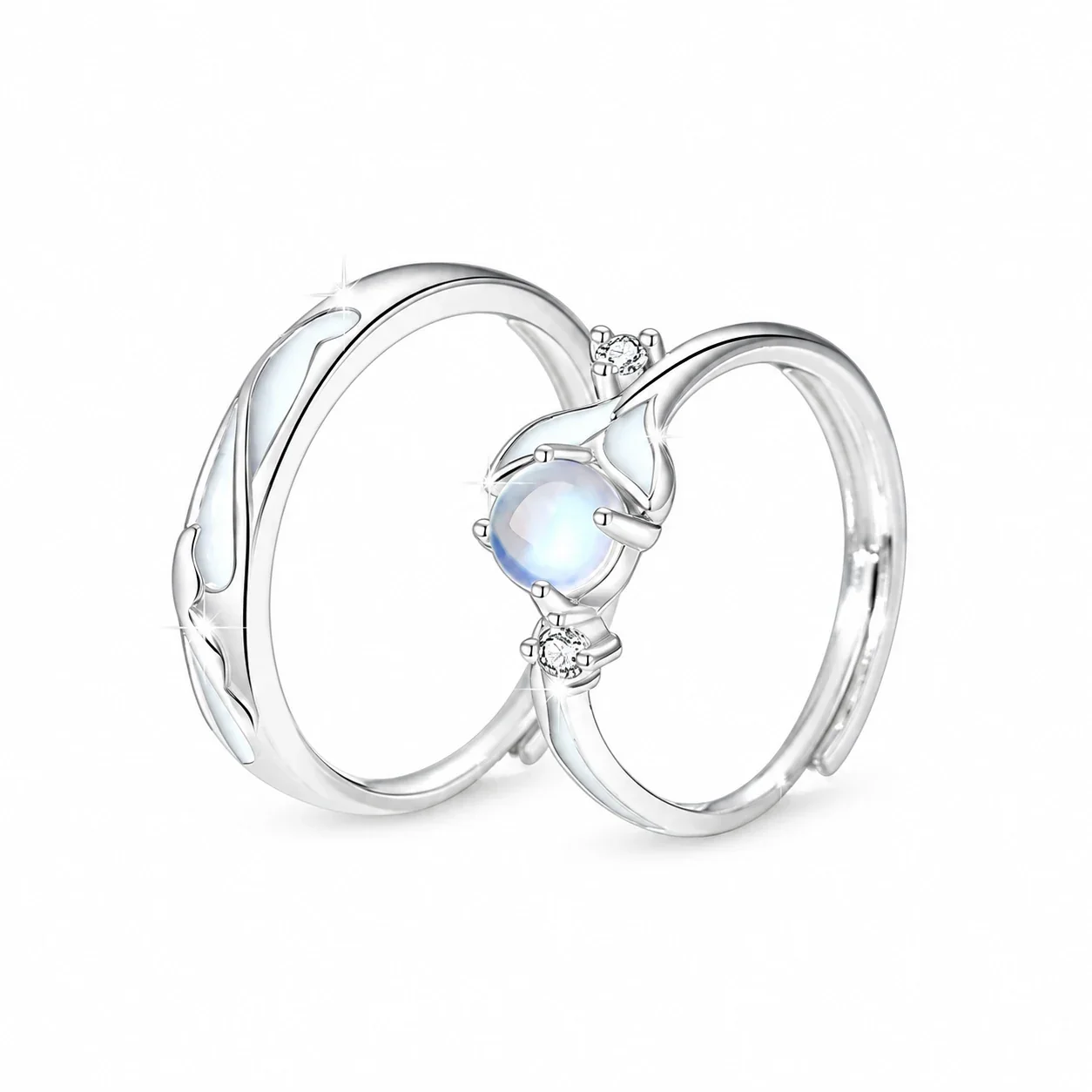 Whale Tail 925 Sterling Silver Blue Crystal Prong-Set Ring