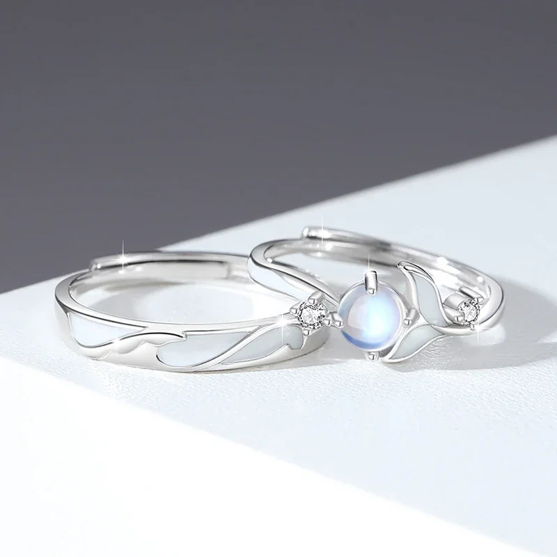 Whale Tail 925 Sterling Silver Blue Crystal Prong-Set Ring