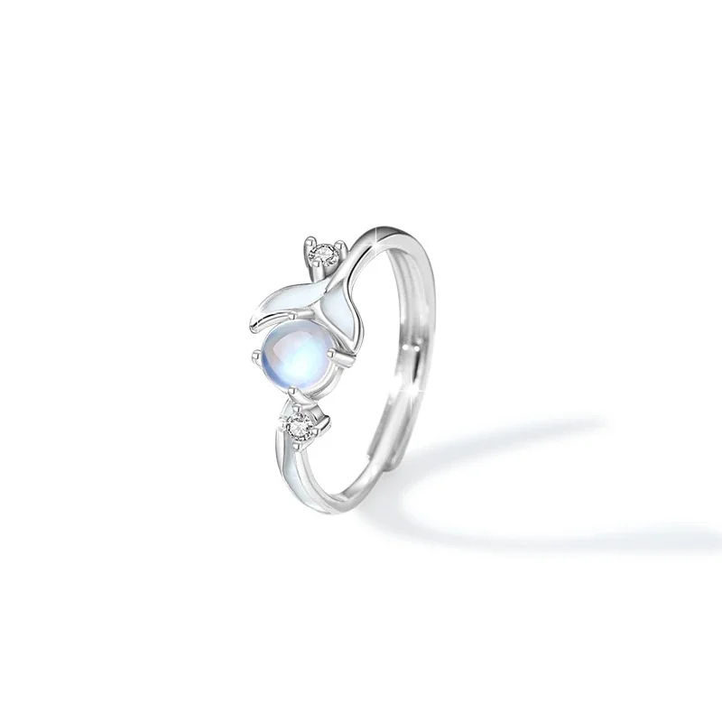 Whale Tail 925 Sterling Silver Blue Crystal Prong-Set Ring - Women's Style