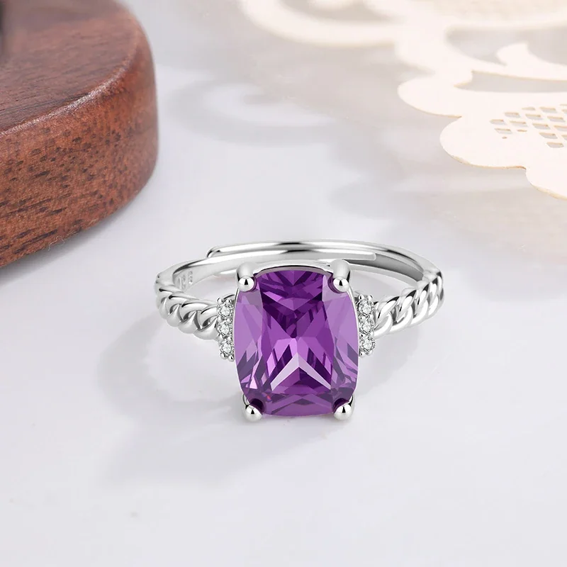 Radiant Silver-Plated Purple Cushion Twisted Band Ring