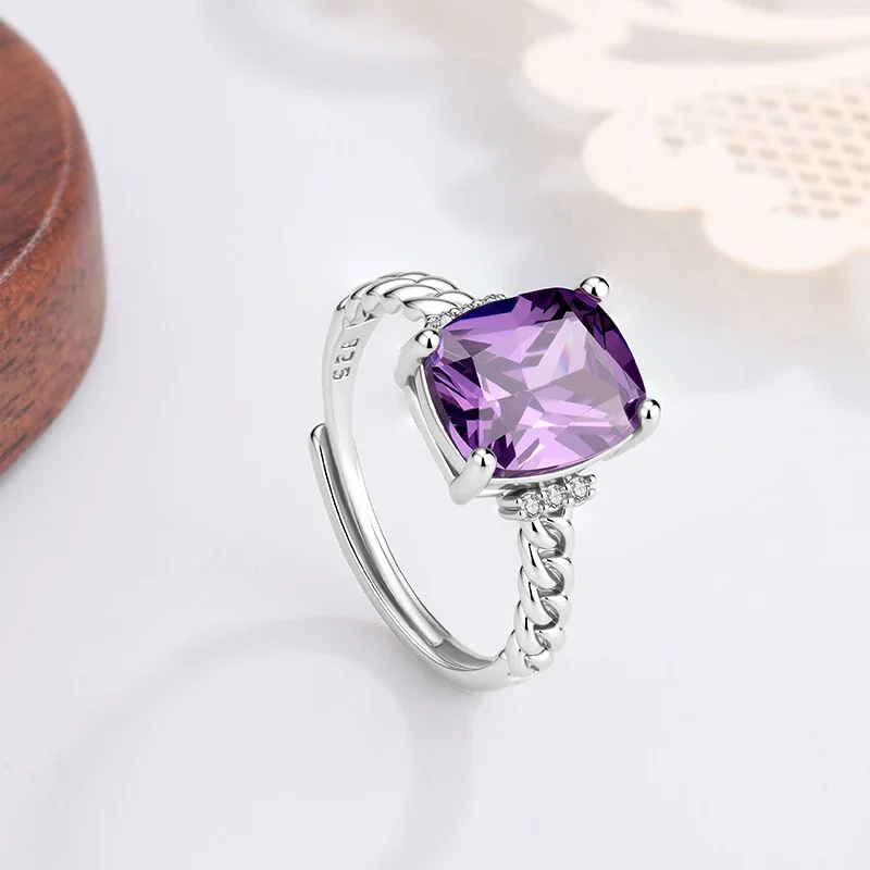 Radiant Silver-Plated Purple Cushion Twisted Band Ring