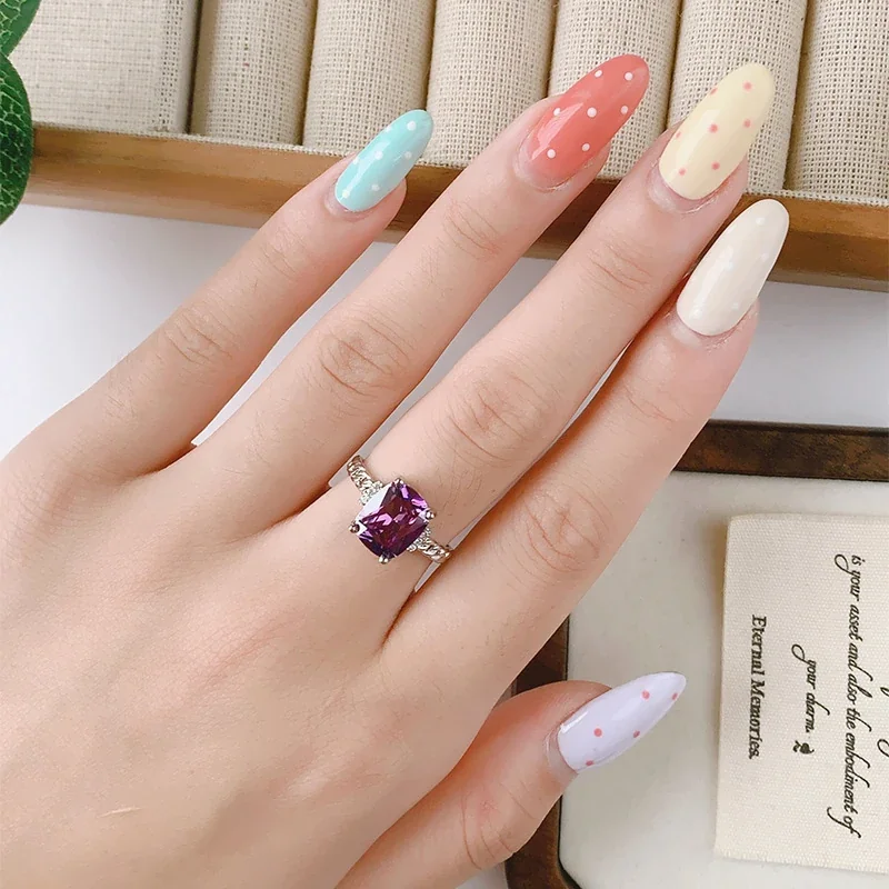 Radiant Silver-Plated Purple Cushion Twisted Band Ring
