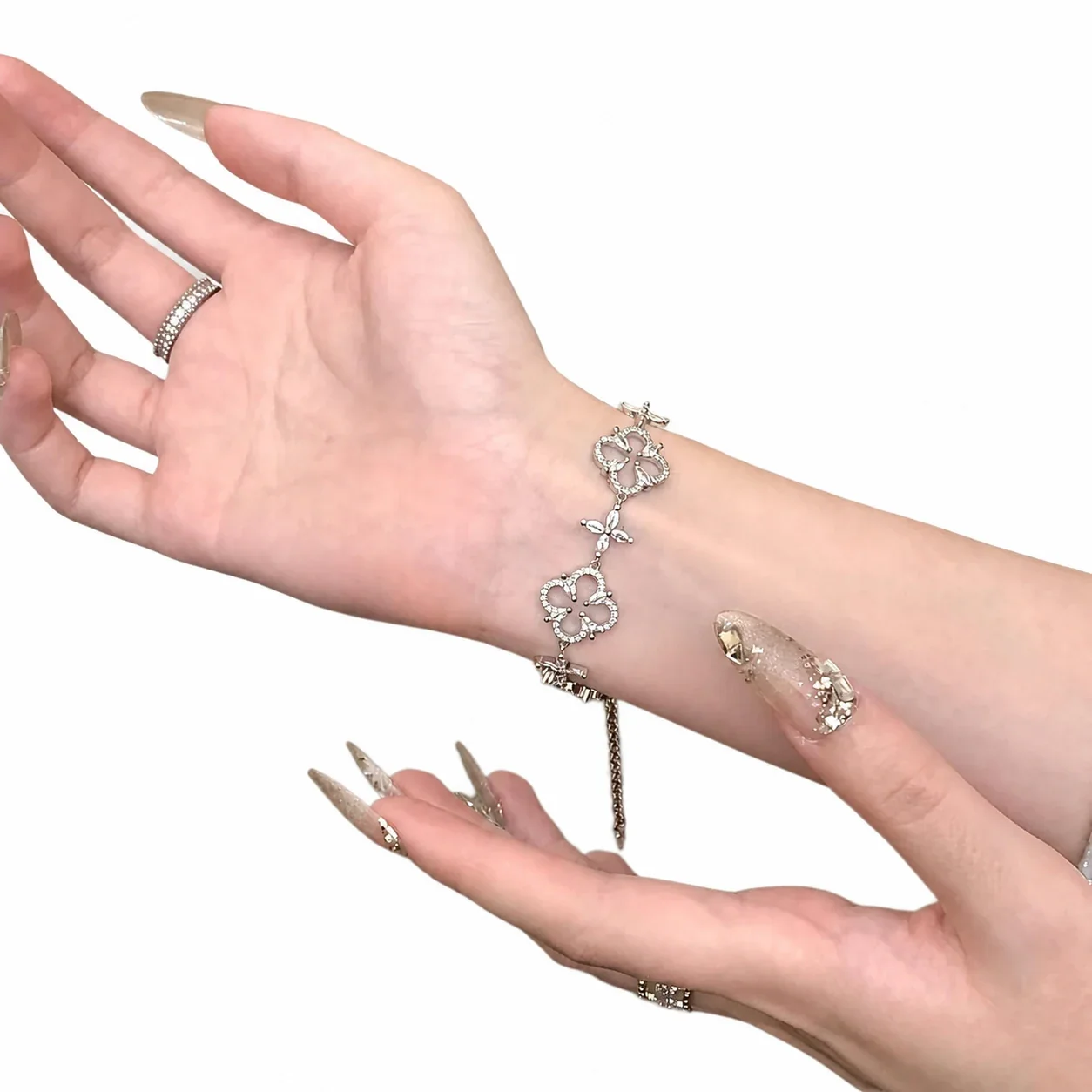 Delicate Silver-Plated Clover Pavé Copper Bracelet
