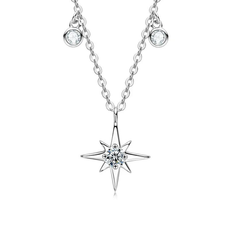 Eight-Point Star 925 Sterling Silver Round Moissanite Necklace