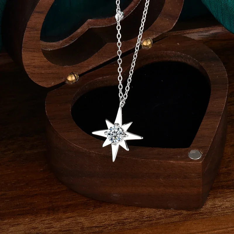 Eight-Point Star 925 Sterling Silver Round Moissanite Necklace