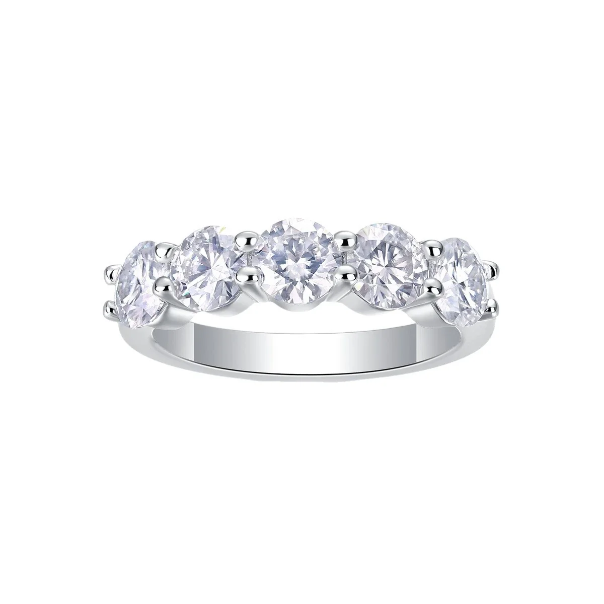 Five-Stone Round Prong-Set 925 Sterling Silver Moissanite Ring