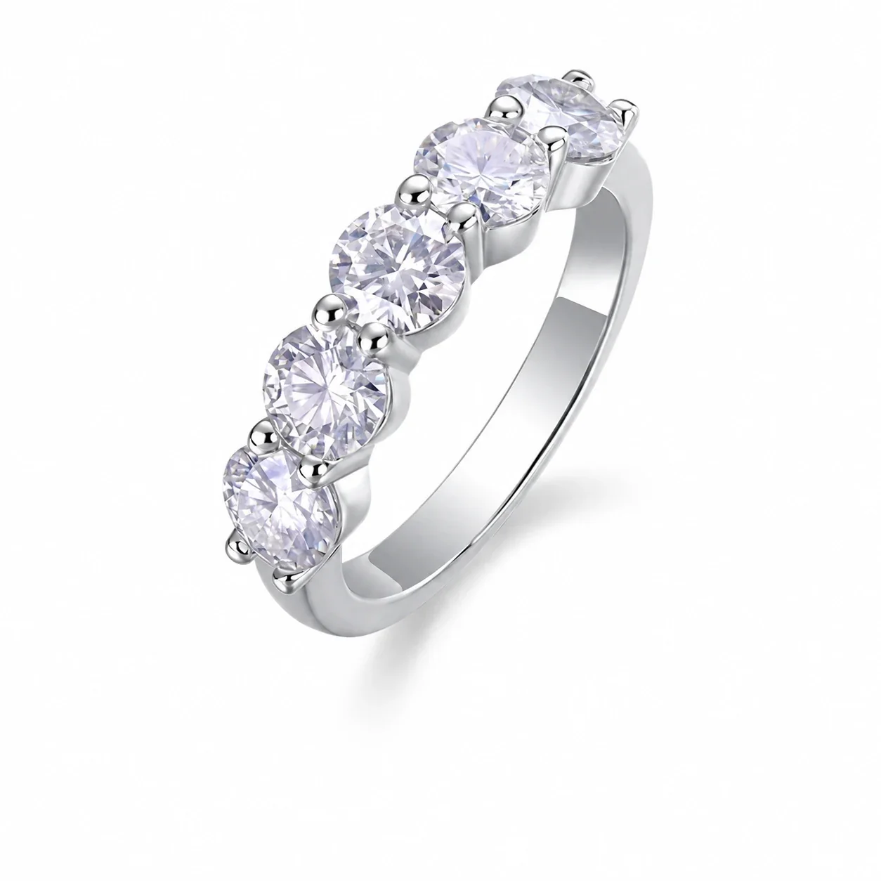 Five-Stone Round Prong-Set 925 Sterling Silver Ring