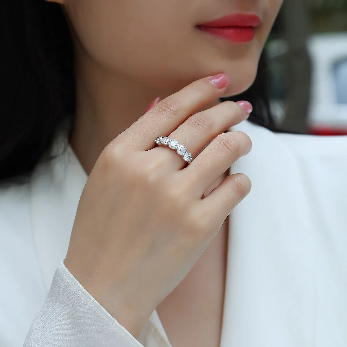 Five-Stone Round Prong-Set 925 Sterling Silver Ring