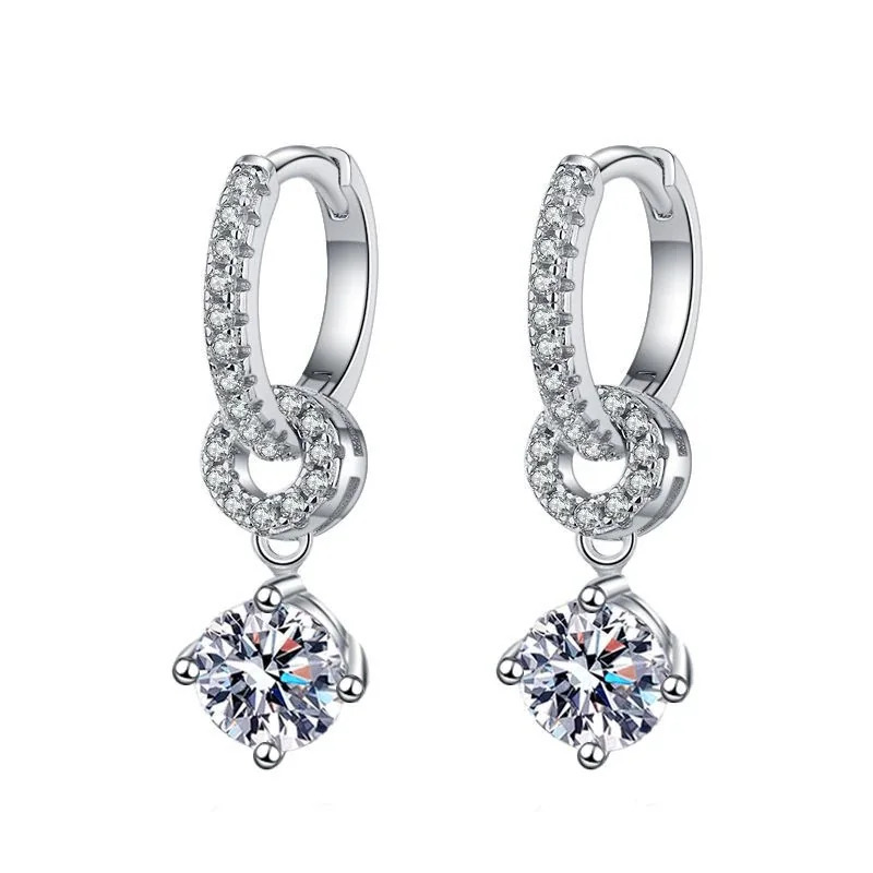 Refined Silver-Plated Pavé Huggie Link Moissanite Drop Earrings