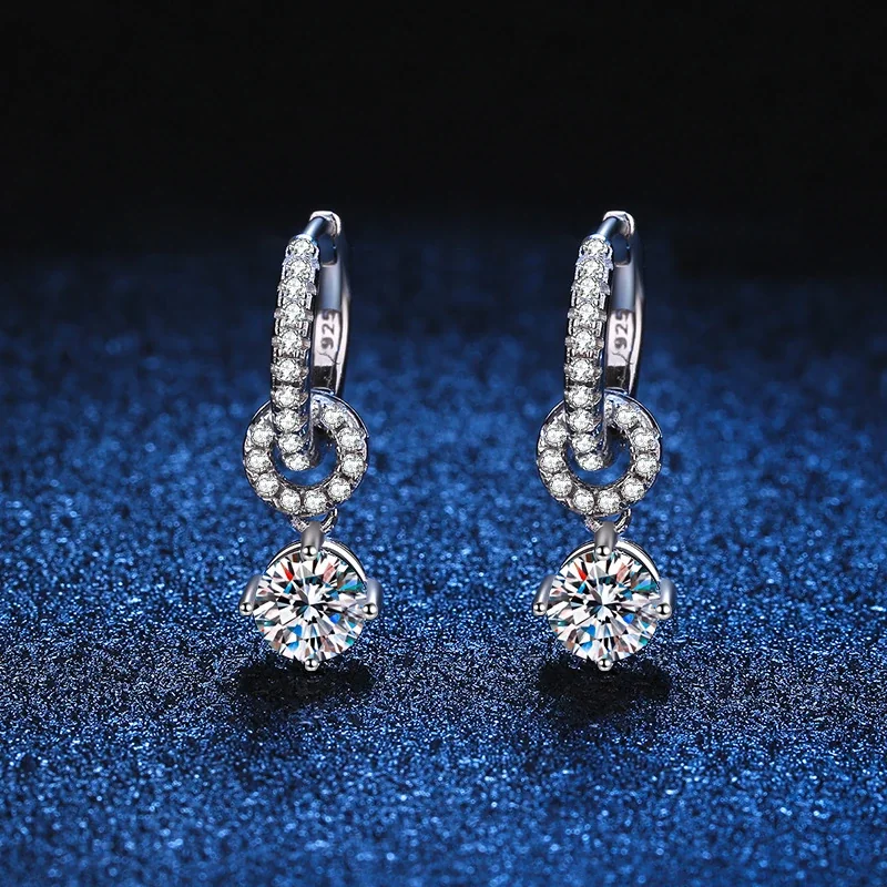 Refined Silver-Plated Pavé Huggie Link Moissanite Drop Earrings