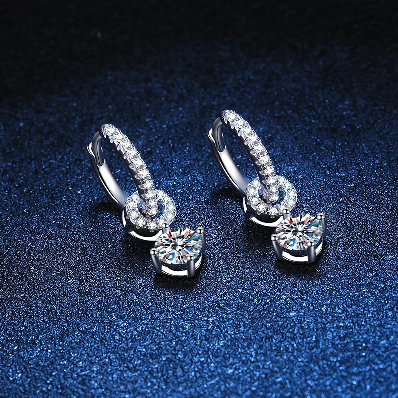 Refined Silver-Plated Pavé Huggie Link Moissanite Drop Earrings