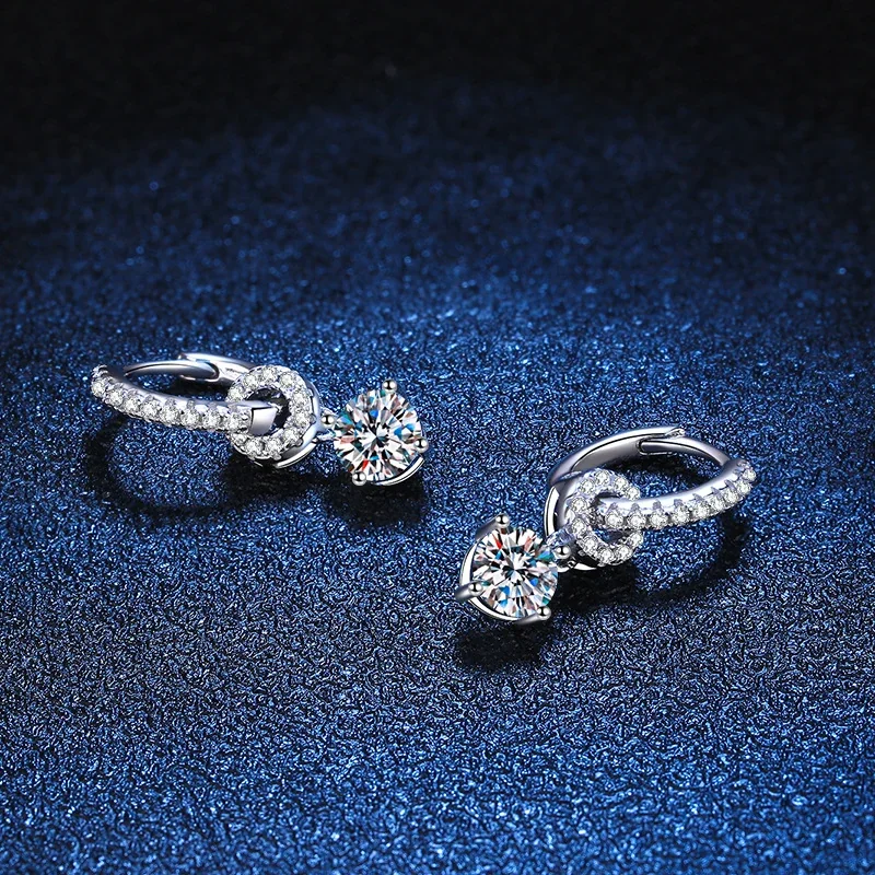 Refined Silver-Plated Pavé Huggie Link Moissanite Drop Earrings