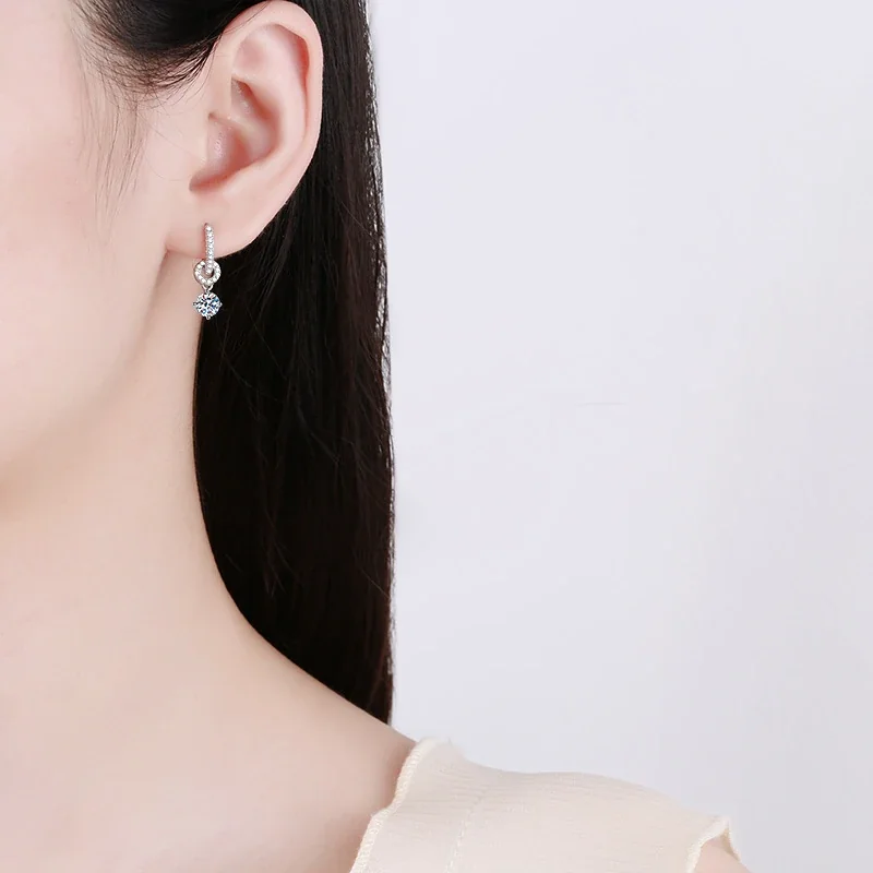 Refined Silver-Plated Pavé Huggie Link Moissanite Drop Earrings