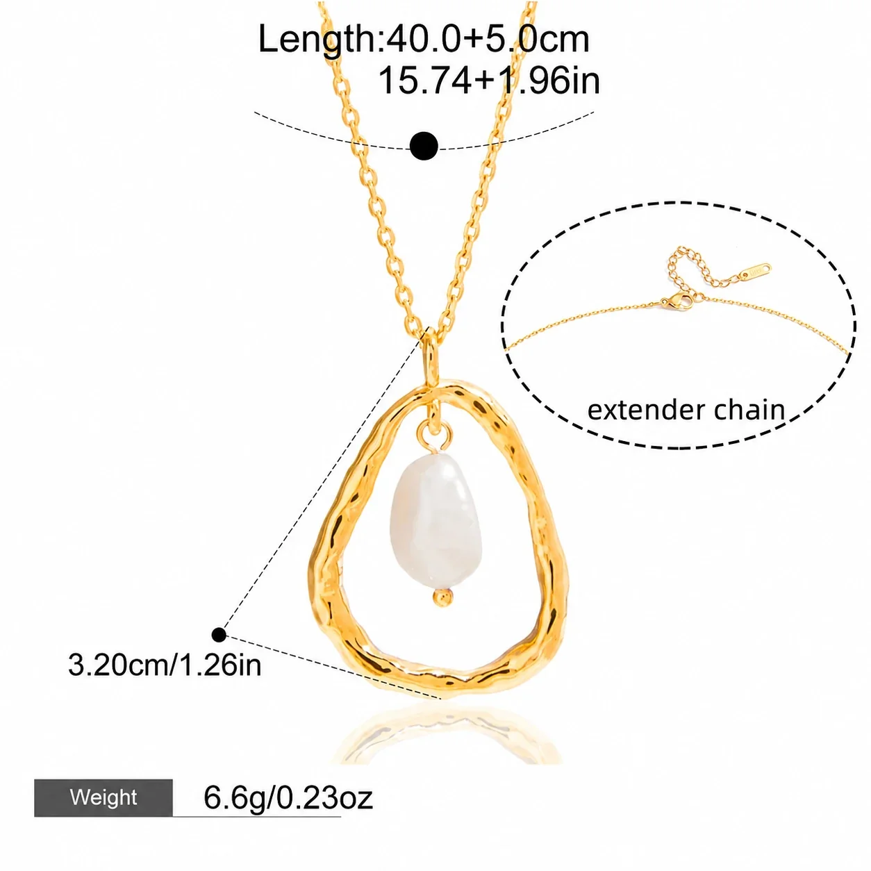 Organic Stainless Steel Hammered Oval Freshwater Pearl Necklace - JDN0109002