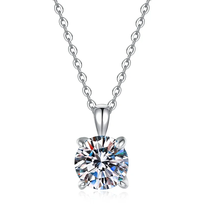 Luminous Round Moissanite Four-Prong 925 Sterling Silver Necklace