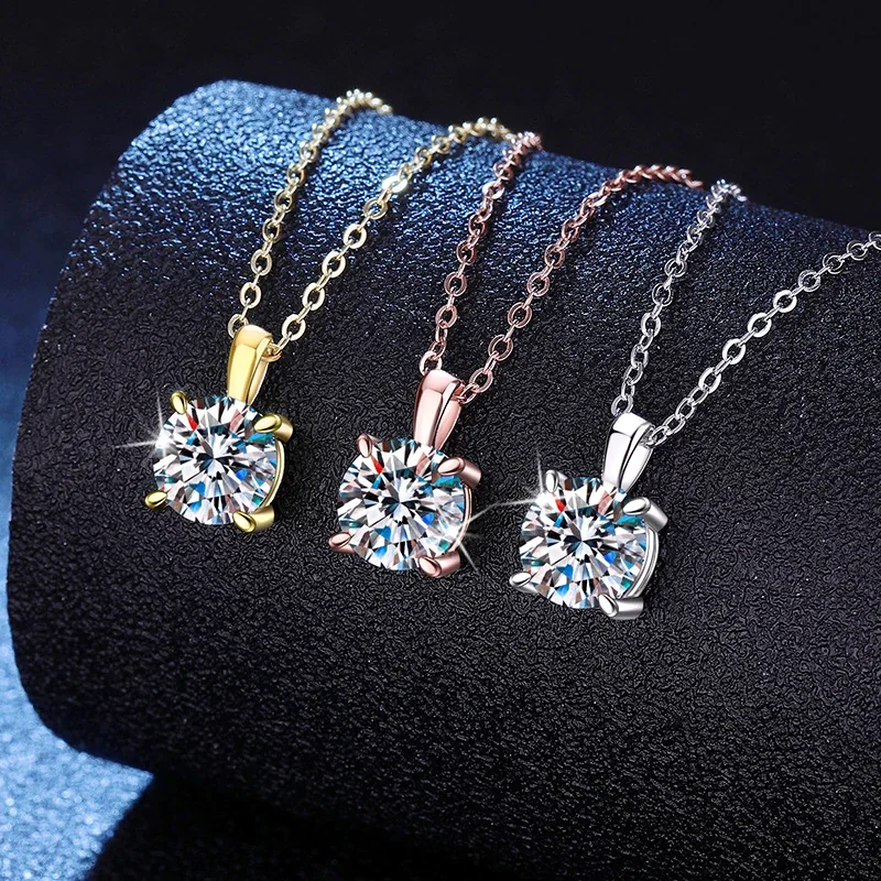 Luminous Round Moissanite Four-Prong 925 Sterling Silver Necklace