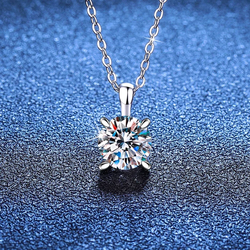 Luminous Round Moissanite Four-Prong 925 Sterling Silver Necklace