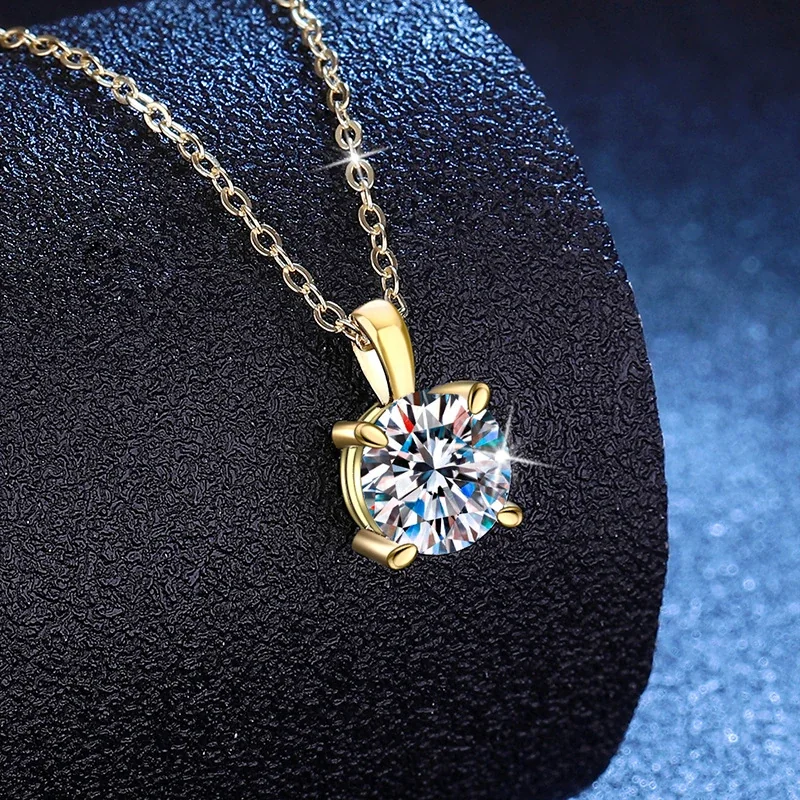 Luminous Round Moissanite Four-Prong 925 Sterling Silver Necklace