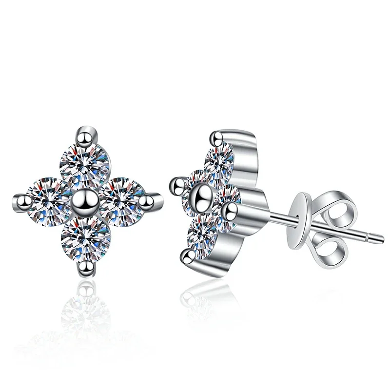 Luminous Four-Stone 925 Sterling Silver Moissanite Stud Earrings
