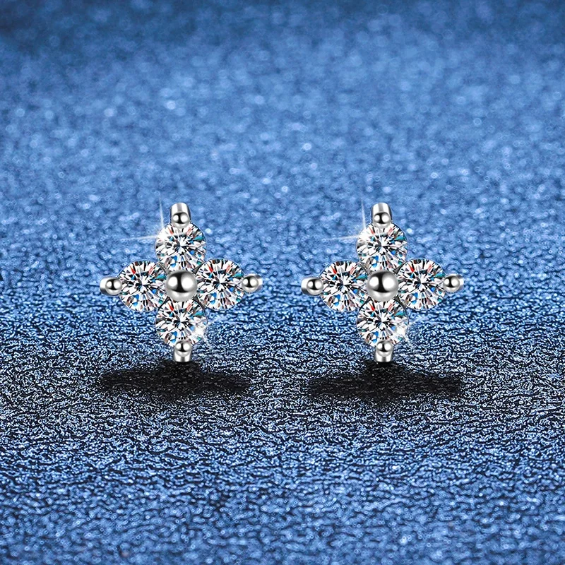Luminous Four-Stone 925 Sterling Silver Moissanite Stud Earrings