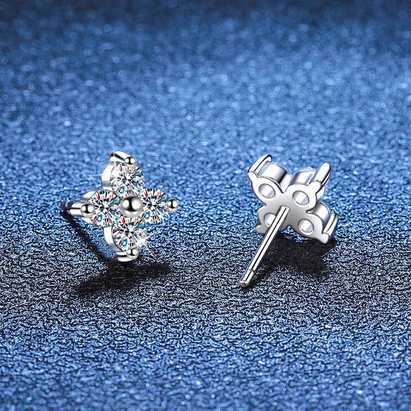 Luminous Four-Stone 925 Sterling Silver Moissanite Stud Earrings