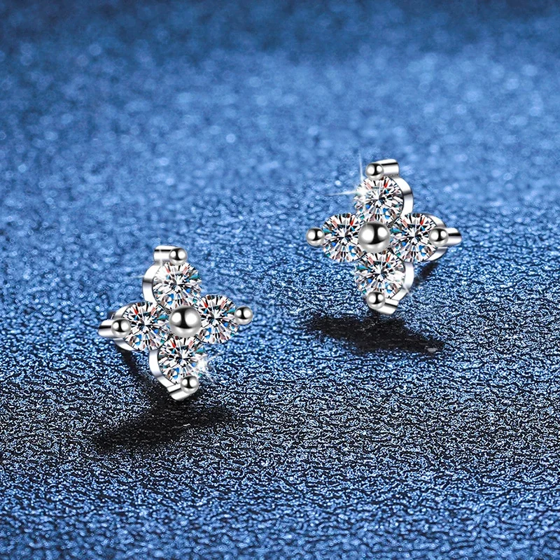 Luminous Four-Stone 925 Sterling Silver Moissanite Stud Earrings