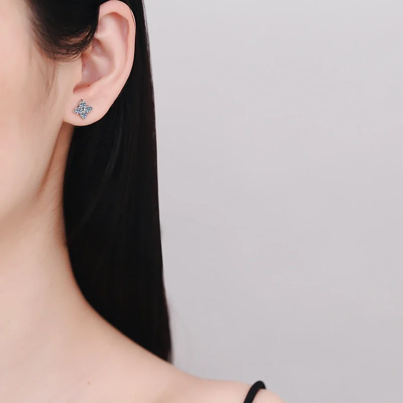 Luminous Four-Stone 925 Sterling Silver Moissanite Stud Earrings