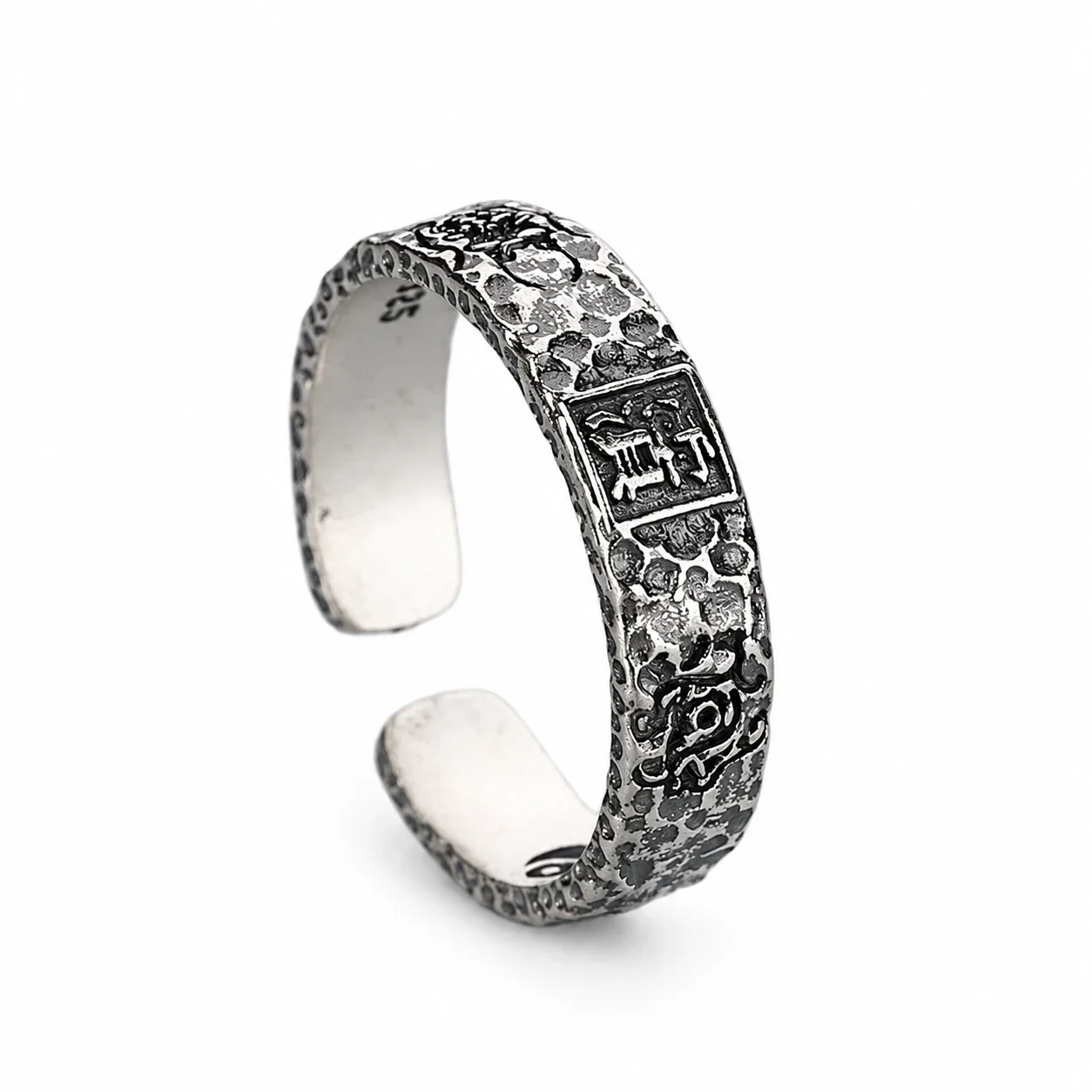 Antique 925 Sterling Silver Open Engraved Seal Ring