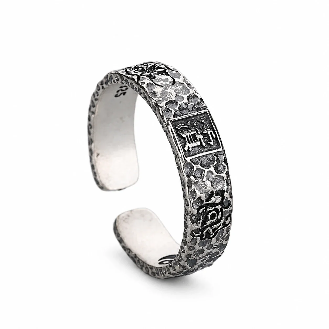 Antique 925 Sterling Silver Open Engraved Seal Ring - Antique Silver