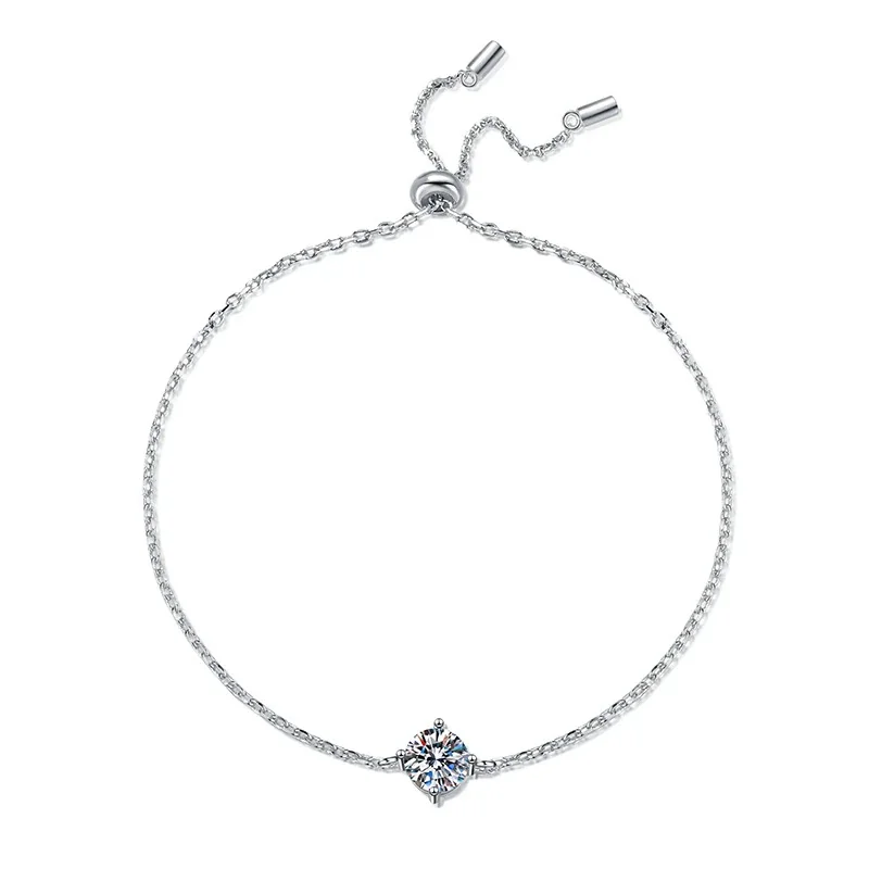 Delicate 925 Sterling Silver Round Four-Prong Slider Bracelet