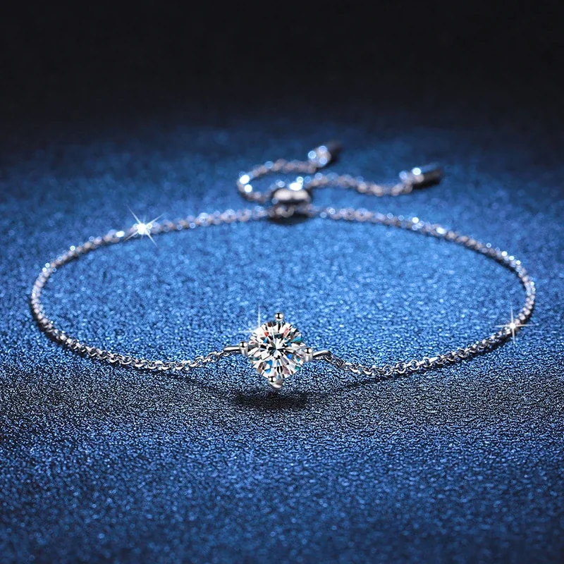 Delicate 925 Sterling Silver Round Four-Prong Slider Bracelet