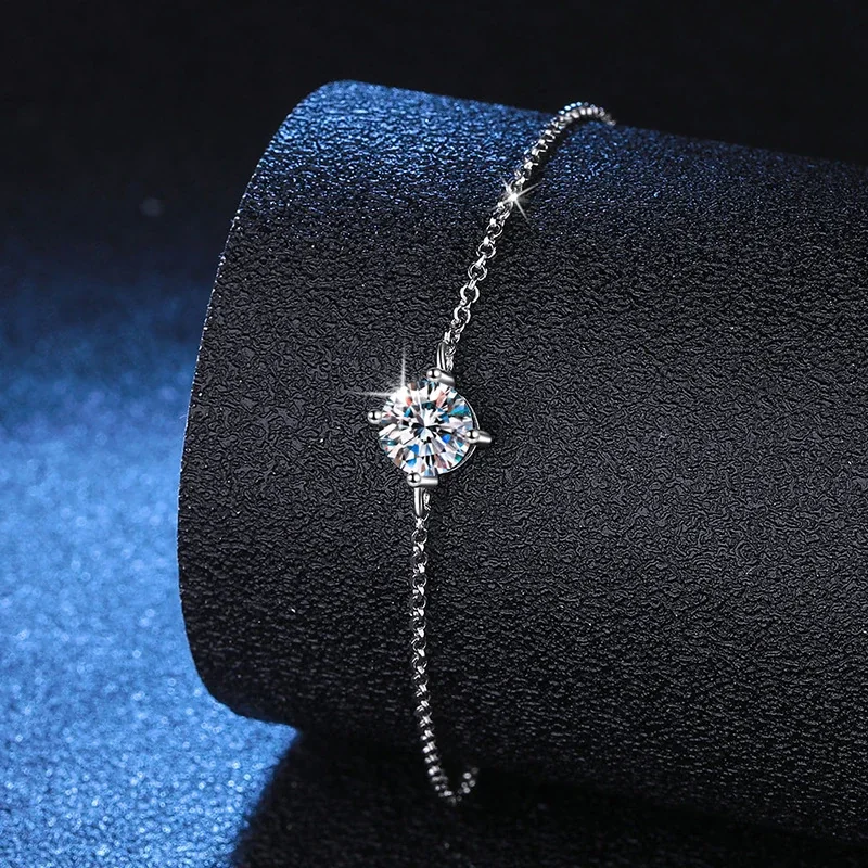 Delicate 925 Sterling Silver Round Four-Prong Slider Bracelet