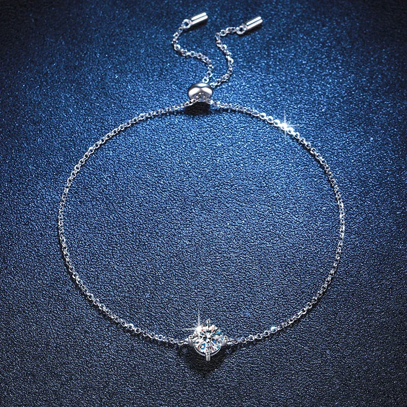 Delicate 925 Sterling Silver Round Four-Prong Slider Bracelet