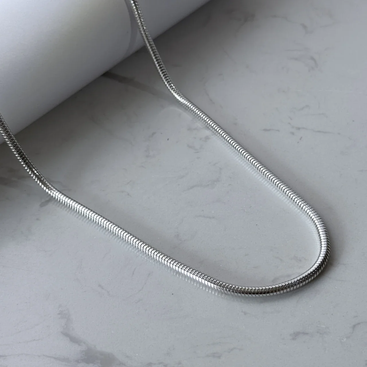 Polished 925 Sterling Silver Ribbed Snake Chain Necklace