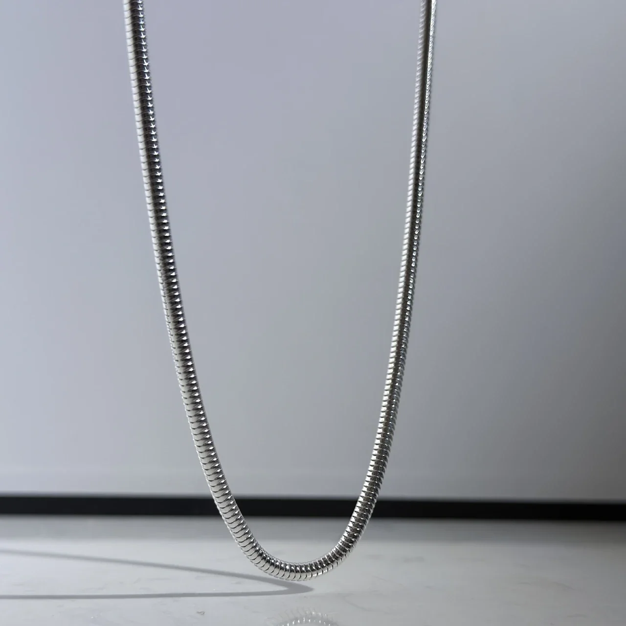 Polished 925 Sterling Silver Ribbed Snake Chain Necklace