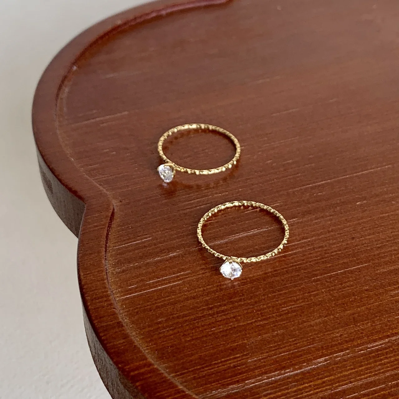 Delicate 18K Gold-Plated Beaded Band Round Stone Ring
