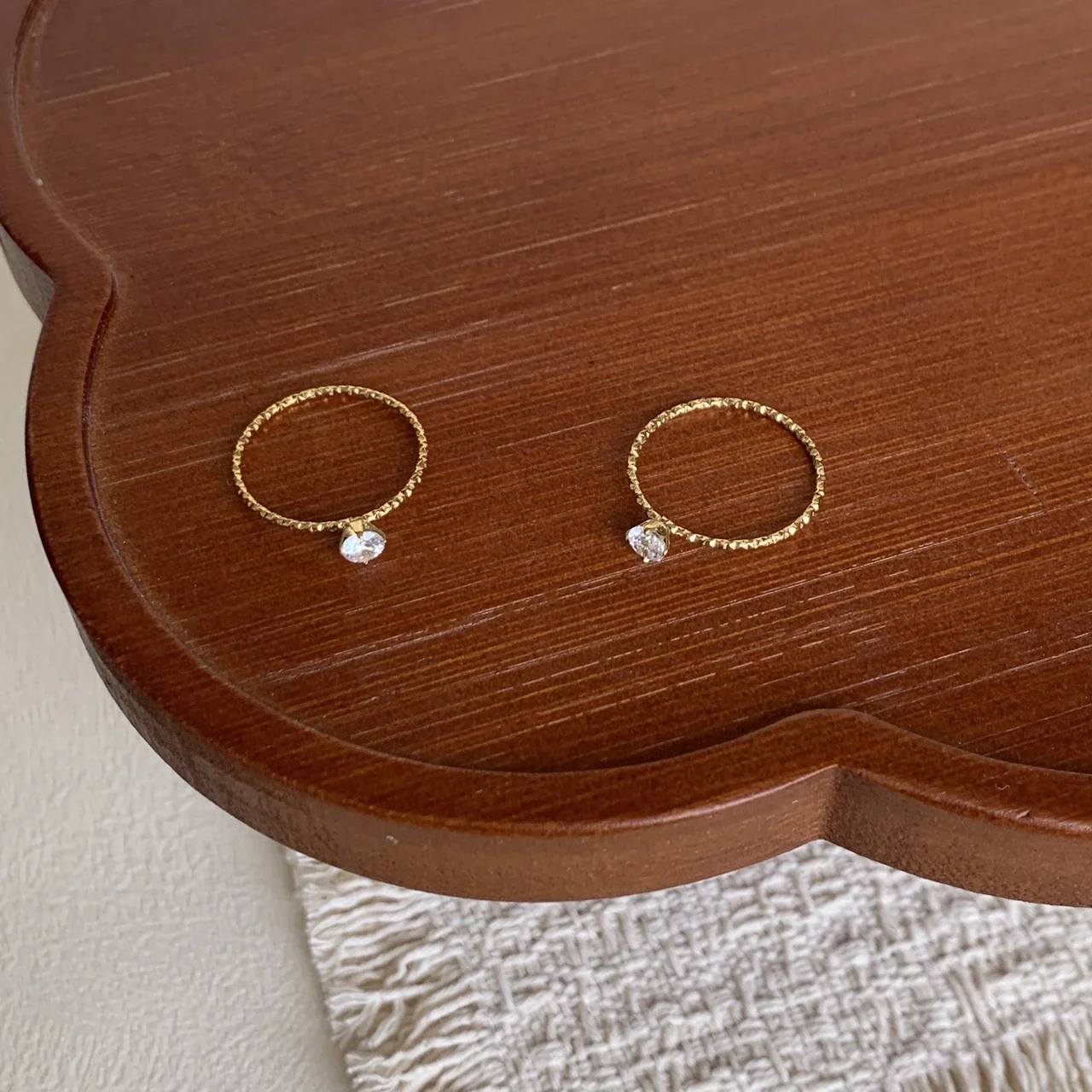 Delicate 18K Gold-Plated Beaded Band Round Stone Ring