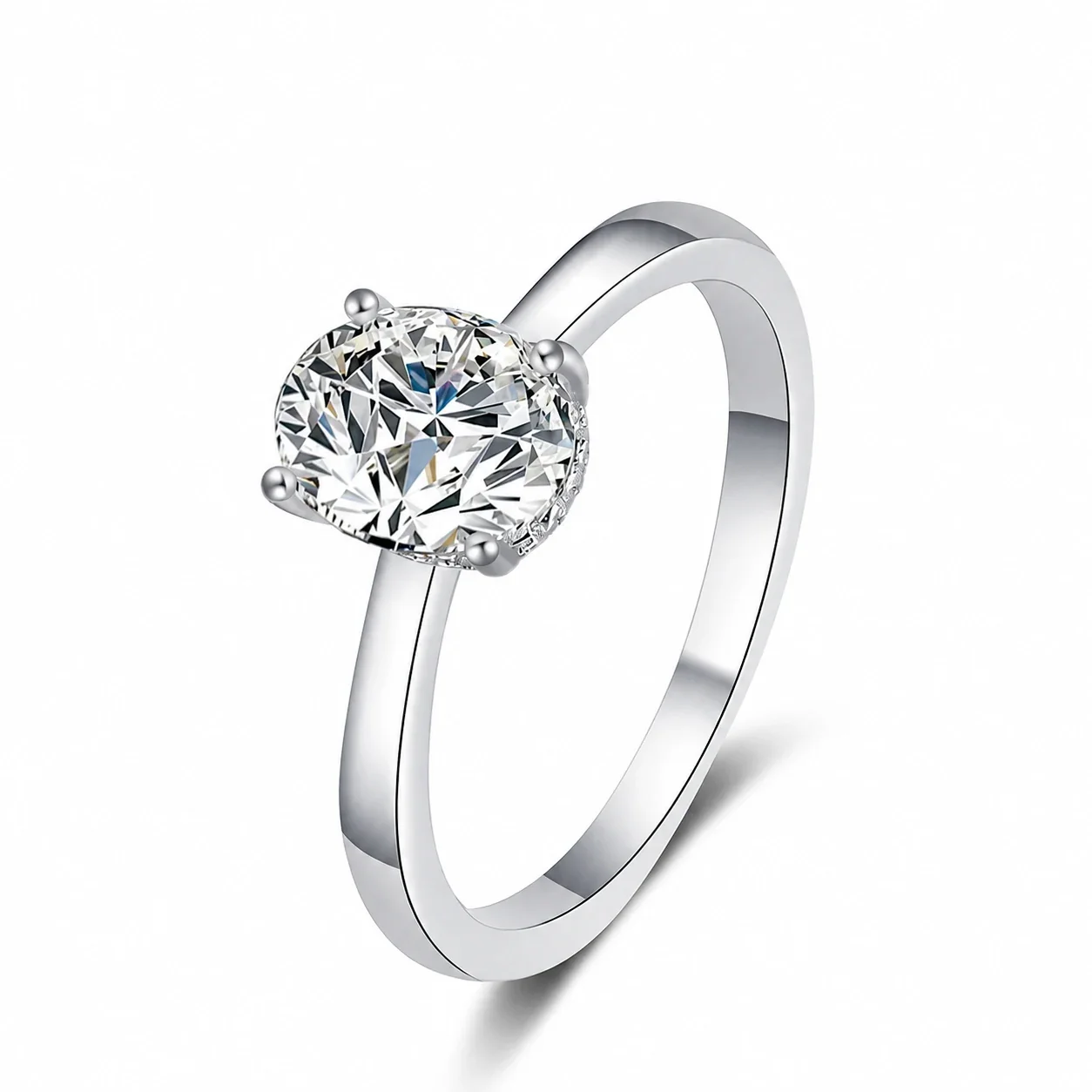 Radiant Oval Four-Prong 925 Sterling Silver Moissanite Solitaire Ring